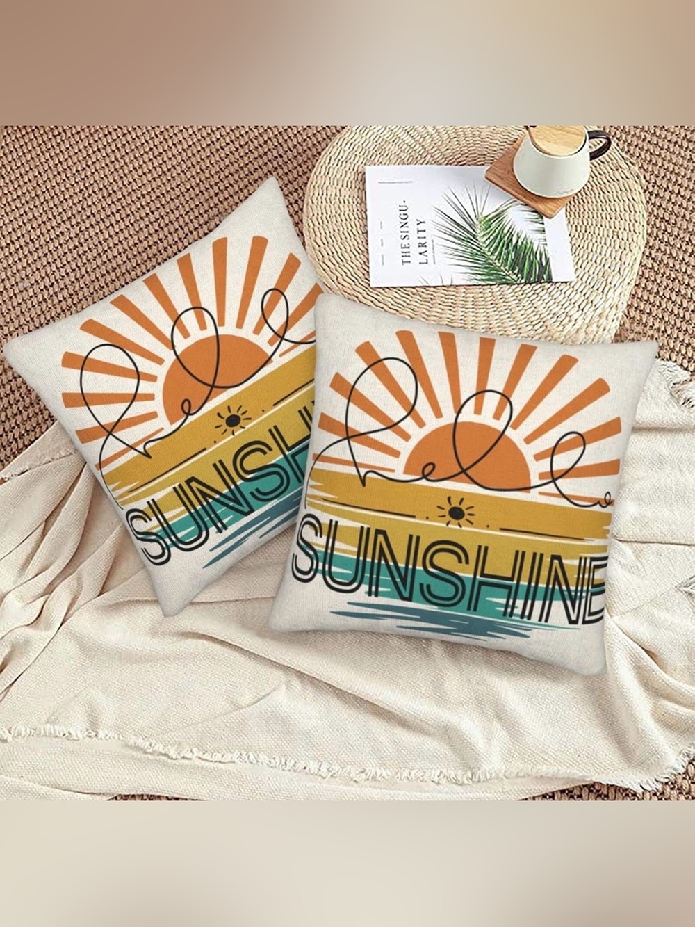New! (4 pillow covers) Summer Hello Sunshine 2-18x18, 2-16x16